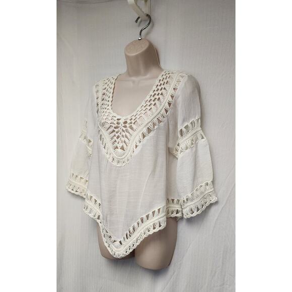 Garage Cover Up Off White Crochet Flowry Top/Blouse Size Large - Picture 3 of 6